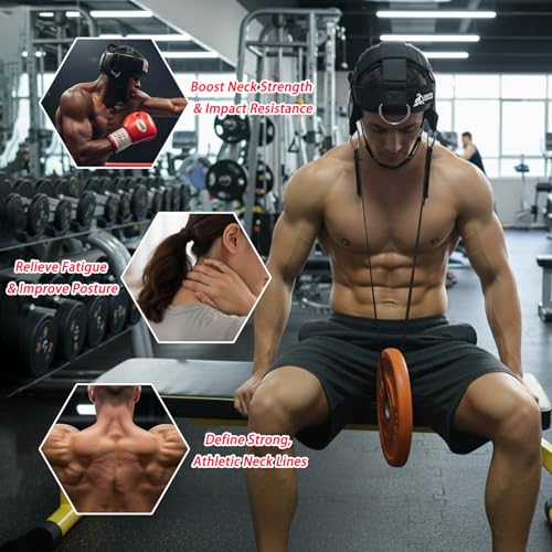 Adjustable Neck Harness with Pulley System & Resistance Bands – Multi-Directional Neck Weight Lifting Training for Strength, Stability & Posture – Padded Head Strap for Athletes & Fitness - color: 블랙.