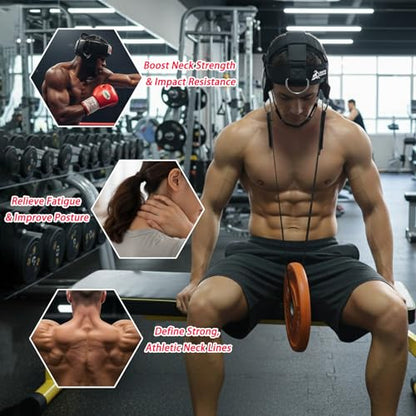 Adjustable Neck Harness with Pulley System & Resistance Bands – Multi-Directional Neck Weight Lifting Training for Strength, Stability & Posture – Padded Head Strap for Athletes & Fitness - color: 블랙.