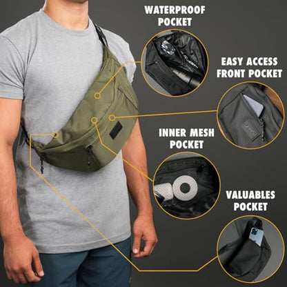 Gold BJJ Goshi Waist Pack - Jiu Jitsu Crossbody and Fanny Pack Bag for No-Gi Training with Wet Gear Storage (Black) - color: Black