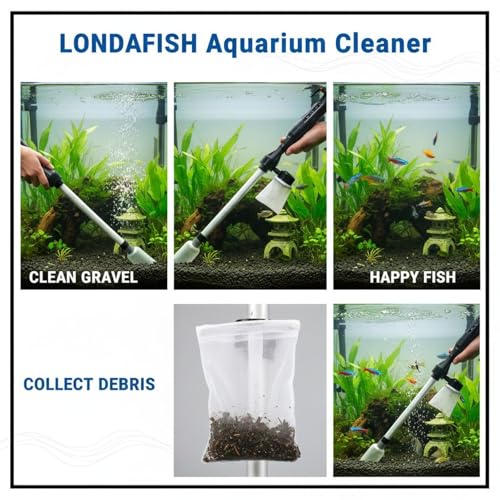 9-Piece Aquarium Gravel Cleaner Electric, Automatic Fish Tank Water Changer with US Adapter, Sand Washer Siphon, Mesh Bag, 22-32.3 in Adjustable Tube, 3 Modes
