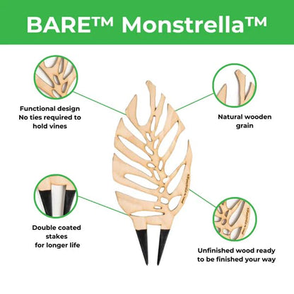 Bare™ Bundle – Monstrella + Palmella - Set of 2 Wooden Plant Trellises for Indoor Climbing Houseplants – 12” Tall Customizable Leaf-Shaped Plant Supports
