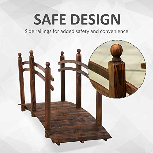 Outsunny 7.5' Wooden Arch Garden Bridge, Safety Rails for Backyard Ponds, Creeks, Streams, Carbonized - color: Carbonized