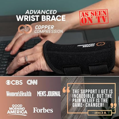 Copper Compression Advanced Wrist Brace - Copper Infused Adjustable Orthopedic Support Splint for Pain, Carpal Tunnel, Arthritis, Tennis Elbow, Tendinitis, RSI, Ganglion Cyst for Men Women Right L/XL - size: Right Hand Large/X-Large (Pack of 1)