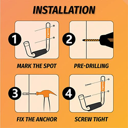 HUHOLE 4 Pack 9.8 Inch Jumbo Garage Storage Hooks - size: 9.8" Ladder Hanger
