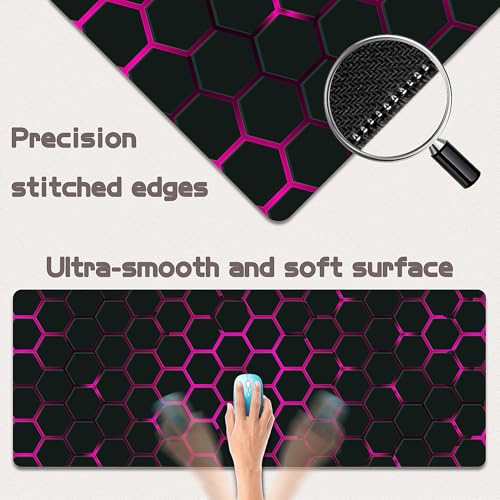 Gaming Mouse Pad - (31.5"×11.8") Honeycomb Large Mouse Pads for Desk - Desk Mat for Keyboard and Mouse with Non-Slip Base, Desks Pad Matfor Game/Office & Home（Black Rose Red） - color: Black Rose Red