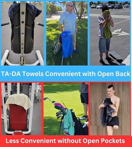 TA-DA Microfiber Towel | Back Pocket Insert on Hands and Fitness Items for Convenience. Sports Fitness Gym Workouts Yoga Pickleball Volleyball Hiking Etc. | 17" Inch X 32" Inch | 6 Pack | Black - color: Black