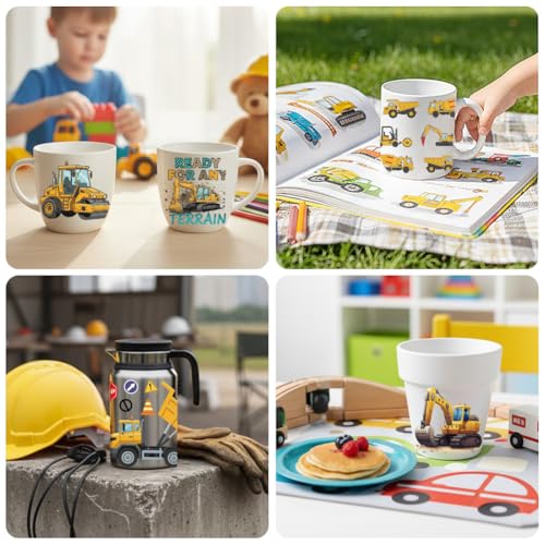 UV DTF Cup Wraps Transfer Stickers Construction Vehicles Pattern, 10 Sheets Waterproof Custom Vinyl Transfer Sticker 16oz Coffee Glass Cup Tumbler Bottle Mug Decals for Men Women - style: Construction Vehicles