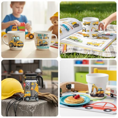 UV DTF Cup Wraps Transfer Stickers Construction Vehicles Pattern, 10 Sheets Waterproof Custom Vinyl Transfer Sticker 16oz Coffee Glass Cup Tumbler Bottle Mug Decals for Men Women - style: Construction Vehicles