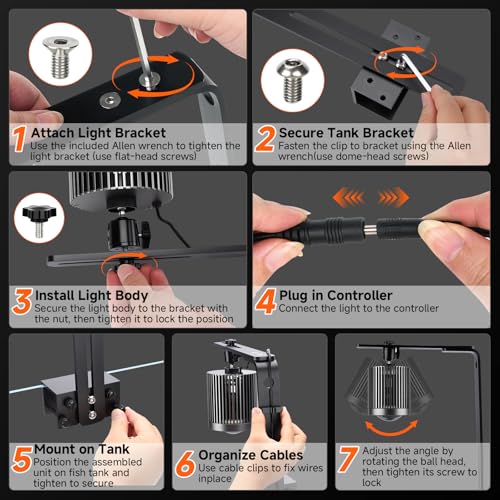 fishkeeper Clip On Aquarium Light, 24/7 Fish Tank Light with Timer, DIY 3 Colors & 10 Brightness Full Spectrum Aquarium LED Lights with Adjustable Metal Clamp for Freshwater Plants Fish Tanks (100W)