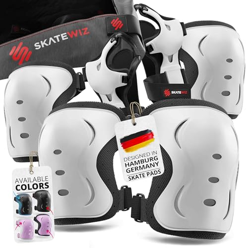 Kids and Adults Knee Pads and Elbow Pads Set with Wrist Guards for Roller Skating [6pc] - Skating Protective Gear for Roller Skates & Skateboard - color: WHITE, size: L (Teen/Adult 16 years and older)