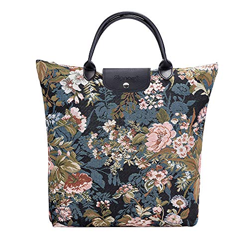 Signare Tapestry Foldable Tote Bag Reusable Shopping Bag Grocery Bag - color: Peony
