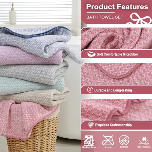 JML Microfiber Bath Towels, 2 Pack, 30x60 in, Fine Wave Pink - color: Cationic Fine Wave Pink, size: 30 in x 60 in