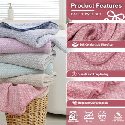 JML Microfiber Bath Towels, 2 Pack, 30x60 in, Fine Wave Pink - color: Cationic Fine Wave Pink, size: 30 in x 60 in