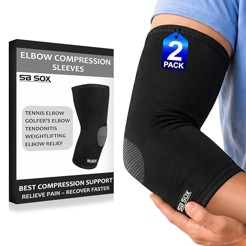SB SOX Elbow Brace Compression Sleeve for Men & Women - color: Solid - Black, size: X-Large