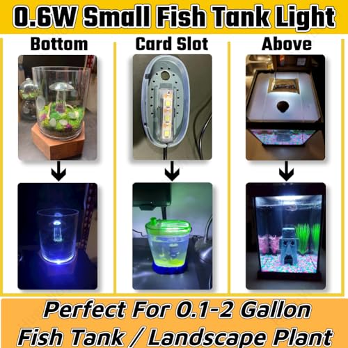Small Fish Tank Light,LED Aquarium Light 0.6W 5V 2.4x0.8 Inch 1m USB Cable with Double Sided Tape, Small Aquarium Light Fish Tank Lamp for Small Aquarium or Office Desk Fish Tank