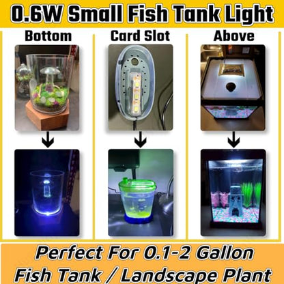 Small Fish Tank Light,LED Aquarium Light 0.6W 5V 2.4x0.8 Inch 1m USB Cable with Double Sided Tape, Small Aquarium Light Fish Tank Lamp for Small Aquarium or Office Desk Fish Tank