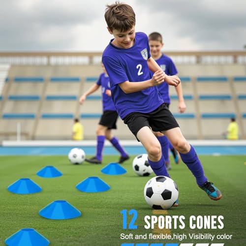 Agility Ladder, Soccer Training Equipment Set, 4 Agility Hurdles, 20ft Speed Ladder, Running Parachute, 12 Football Cones, Jump Rope | Soccer Basketball Athletes Speed Training - color: Blue