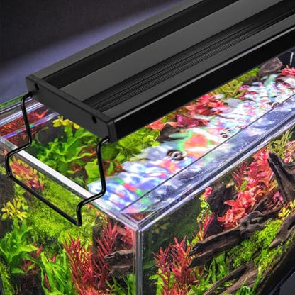 AQQA Full Spectrum Aquarium Light,Fish Tank Lights for Plant Growth Fish Viewing,3 Mode White Blue Red Green LED Beads,Timer,Adjustable Brightness,Extendable Brackets for Freshwater 18W for 18-24inch