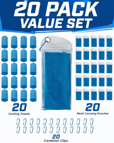 Pack of 20 Cooling Towel 40x12'' Ice Towel for Neck and Face Microfiber Chilly with Bag Breathable Yoga Gym Stay Cool Towels Sweat Rag for Workout Running Camping Pilates Beach, Light Blue - color: Light Blue
