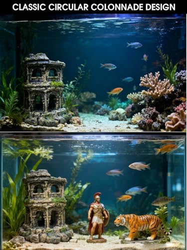 Antique Roman Column Ruins Fish Tank Decorations - Roman Column Round European Castle Aquarium Ornaments Fish Tank Hideouts Rocks Stone Cave for Betta,Shrimp,Goldfish Tank Landscaping