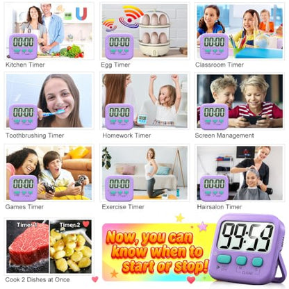 Antonki 2 Pack Digital Timer for Kids Classroom Kitchen Timers for Cooking - color: Fresh Purple
