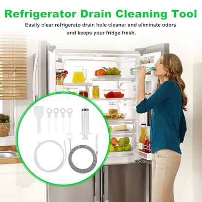 8 PCS Refrigerator Drain Cleaning Tool - Fridge Water Line Cleaner Kit with Long Tube Brush Cleaner, Water Dispenser Cleaning Kit