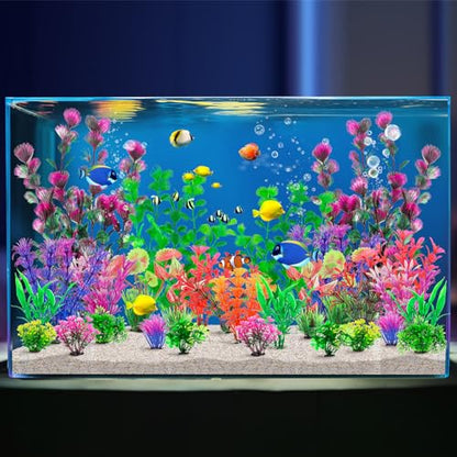 30Pcs Aquarium Plants, Fish Tank Accessories Artificial Aquatic Plants,Full Set of Fish Tank Decorations, Various Sizes
