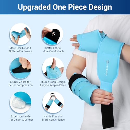 Comfytemp 24.5" Extra Long Wrist Ice Pack Wrap for Carpal Tunnel Relief, 2Packs - color: Bright Blue, size: 24.5"x4"