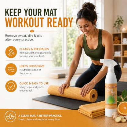 Fresh Mat Yoga Mat Cleaner Spray - Natural Deodorizing Cleaner for Yoga Mats & Fitness Equipment - No-Rinse, Residue-Free Formula with Witch Hazel & Essential Oil, Refreshing Citrus Ginger (12 fl oz). - size: 12 Fl Oz (Pack of 1)