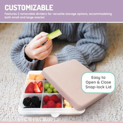 melii Snackle Box – Divided Snack Container, Food Storage for Kids, Removable Dividers, Arts & Crafts, Beads, BPA-Free – 9 Compartments - Oatmilk