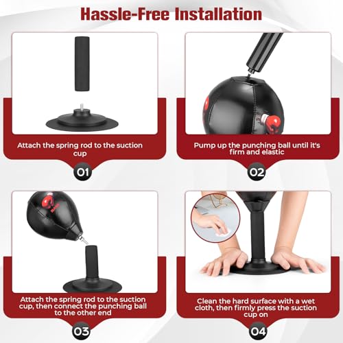 Desktop Punching Bag, Small Relaxing Punch Rage Bag Stress Relief with Upgraded Strong Suction Cup & All-Around Foam Protect Spring, Portable Tabletop Boxing Ball for Adult Youth Office Friends Home - color: Red
