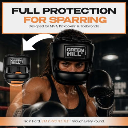 Green Hill Castle Boxing Headgear, Shock Absorption, Secure Fit,Boxing Gear | Boxing Head Guard, MMA Headgear, Muay Thai Headgear, Sparring Headgear, Boxing Protective Gear, Martial Arts Headgear