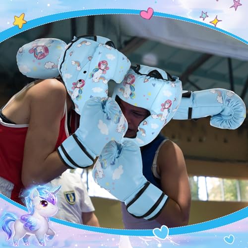 Arrowbash Kids Boxing Gloves and Headgear Set 6oz - color: Blue, style: Unicorn
