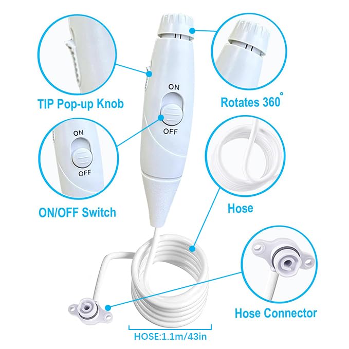 Oral Hygiene Accessories Replacement Hose and Handle Parts Compatible with Waterpik' Water flosser WP-100 WP-300 WP-660 WP-900, Pack of 1 Handle Hose - color: White-new