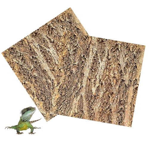 2PCS Cork Terrarium Background 11.8” x 11.8” Natural Cork Bark Backdrop Reptile Background Climbing Wall Terrarium Accessories for Lizard, Tortoise, Gecko, Bearded Dragon, Chameleon - size: 2Pcs-11.8” x 11.8”