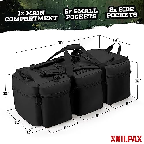 100L Large Military Duffle Bag Deployment Duffel Bag Sports Equipment Travel Luggage Bag with Detachable Backpack Straps… - color: Black