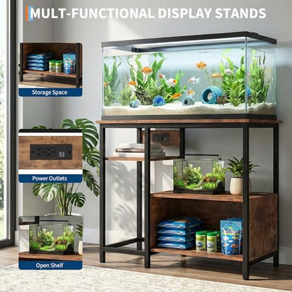Garvee 40-50 Gallon Fish Tank Stand with Power Outlets, Heavy Duty Metal and Wood Aquarium Stand with 4-Tier Open Storage Shelves and Sturdy Legs - color: Brown, size: 36.6