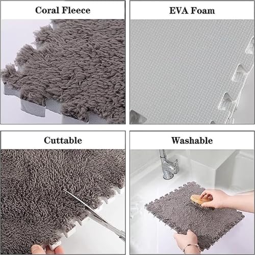 12pcs Plush Puzzle Foam Floor Mat (Pink&White&Light Purple) - color: Pink&white&light Purple