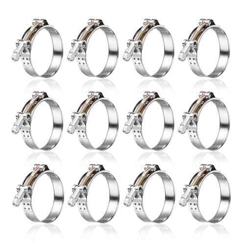 12Pack 1" T Bolt Hose Clamps - 304 Stainless Steel Turbo Intake Clamp for Turbo Tubes, Intercooler Pipes, Heavy Duty Radiator Hose Clamps Adjustable Range 34mm-40mm for 1" Hose ID - size: 1.33 - 1.57 inches, style: 12pcs t bolt hose clamp