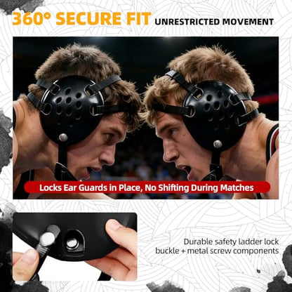 Wrestling Protective Gear Set for Youth & Adults – Adjustable Headgear with Knee Pads, 11 Hole Design for Breathable and Shock-Absorbent, Includes Carry Bag for Convenience - size: Large