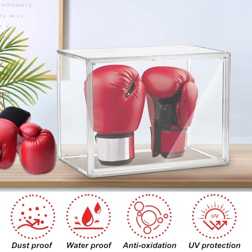 Clear Boxing Glove Display Case - Self-Assembly, UV-Protected With Black Base for Full Size Baseball and Boxing Gloves
