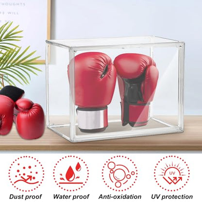 Clear Boxing Glove Display Case - Self-Assembly, UV-Protected With Black Base for Full Size Baseball and Boxing Gloves