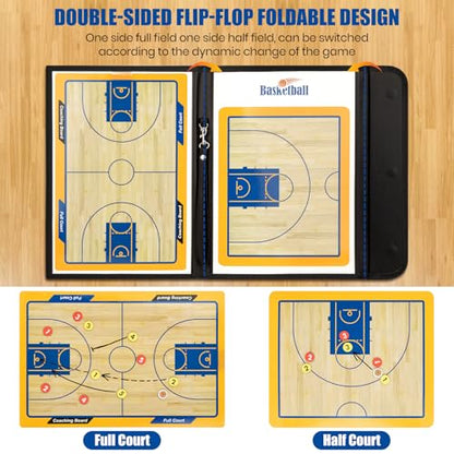 Foldable Basketball Coaching Board, Magnetic Basketball Tactics Clipboard