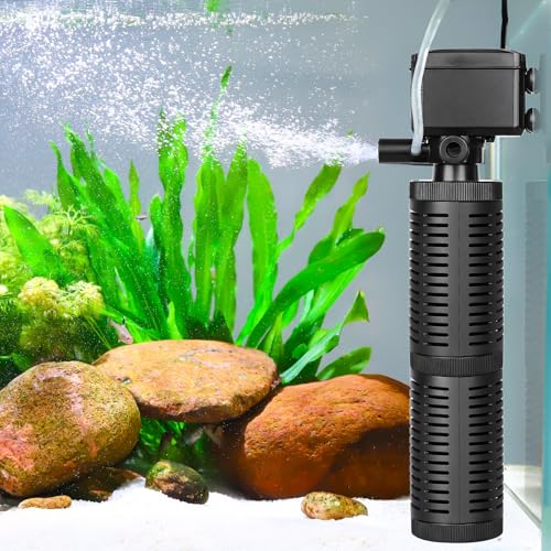 hygger 30-75 Gallon Little Submersible Aquarium Filter in-Tank Filtration with Aeration for Saltwater and Freshwater Fish Tank Internal Filters 317GPH - size: 12.2"H x 2.3"W