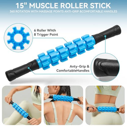 Krightlink 5 in1 Foam Roller Set High Density Foam Roller Muscle Recovery | Deep Tissue Muscle Massage Foam Roller for Exercise, Massage Roller, Massage Ball, Stretching Strap, for Whole Body Blue - color: Deep Blue