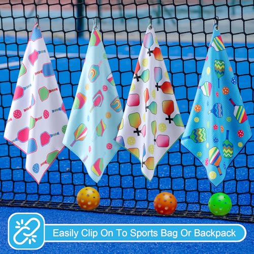 Hosuly 4 Pcs Sweat Towels Microfiber Athletic with Clip,Classic Dinkball - style: Classic Pickle
