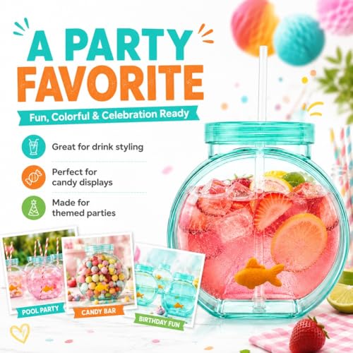 Fish Bowl Tumbler with Straw,Plastic Fish Bowl Cups with Lids and Straw Drinking Purse Bottles Glasses Fishing Decorations Tumblers Wimming Fun Gulp All Summer Big Capacity - color: 5PCS