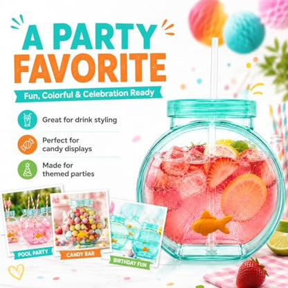 Fish Bowl Tumbler with Straw,Plastic Fish Bowl Cups with Lids and Straw Drinking Purse Bottles Glasses Fishing Decorations Tumblers Wimming Fun Gulp All Summer Big Capacity - color: 5PCS