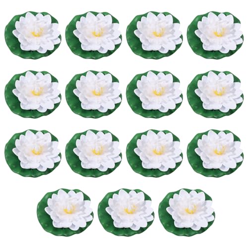15 Pcs Floating Foam Lotus Flowers with Lily Pads Realistic Lily Pads Pond Plants Ornaments for Pool Aquarium Garden Decoration