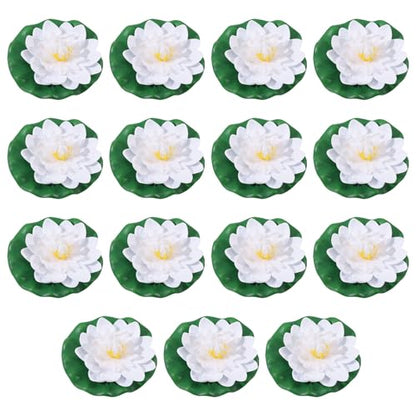 15 Pcs Floating Foam Lotus Flowers with Lily Pads Realistic Lily Pads Pond Plants Ornaments for Pool Aquarium Garden Decoration